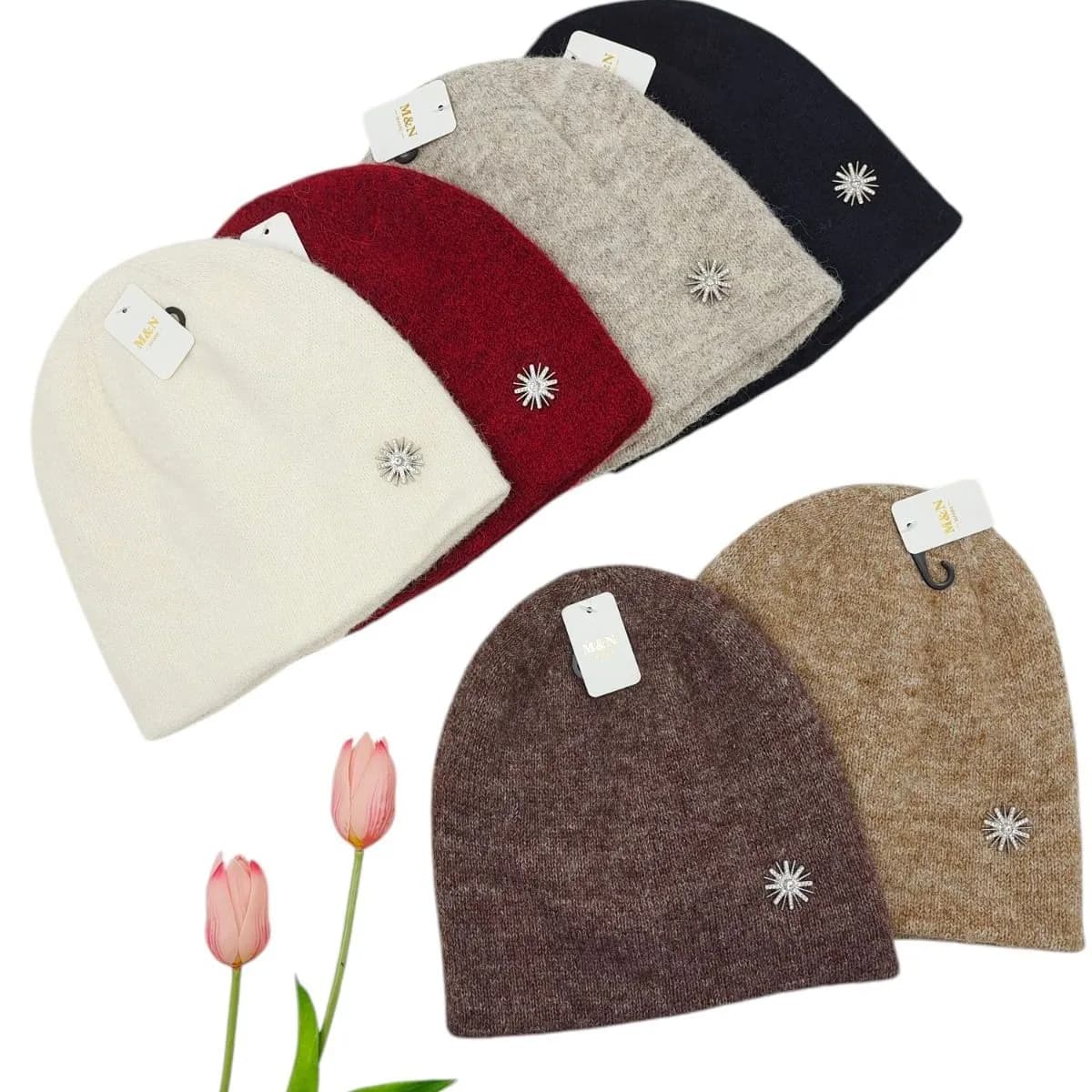 Czapki damskie beanie z ozdobą gwiazdkową 6 kolorów