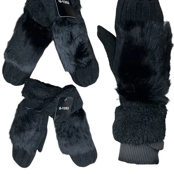 Rękawiczki damskie futrzane czarne G-153 CO18,1353