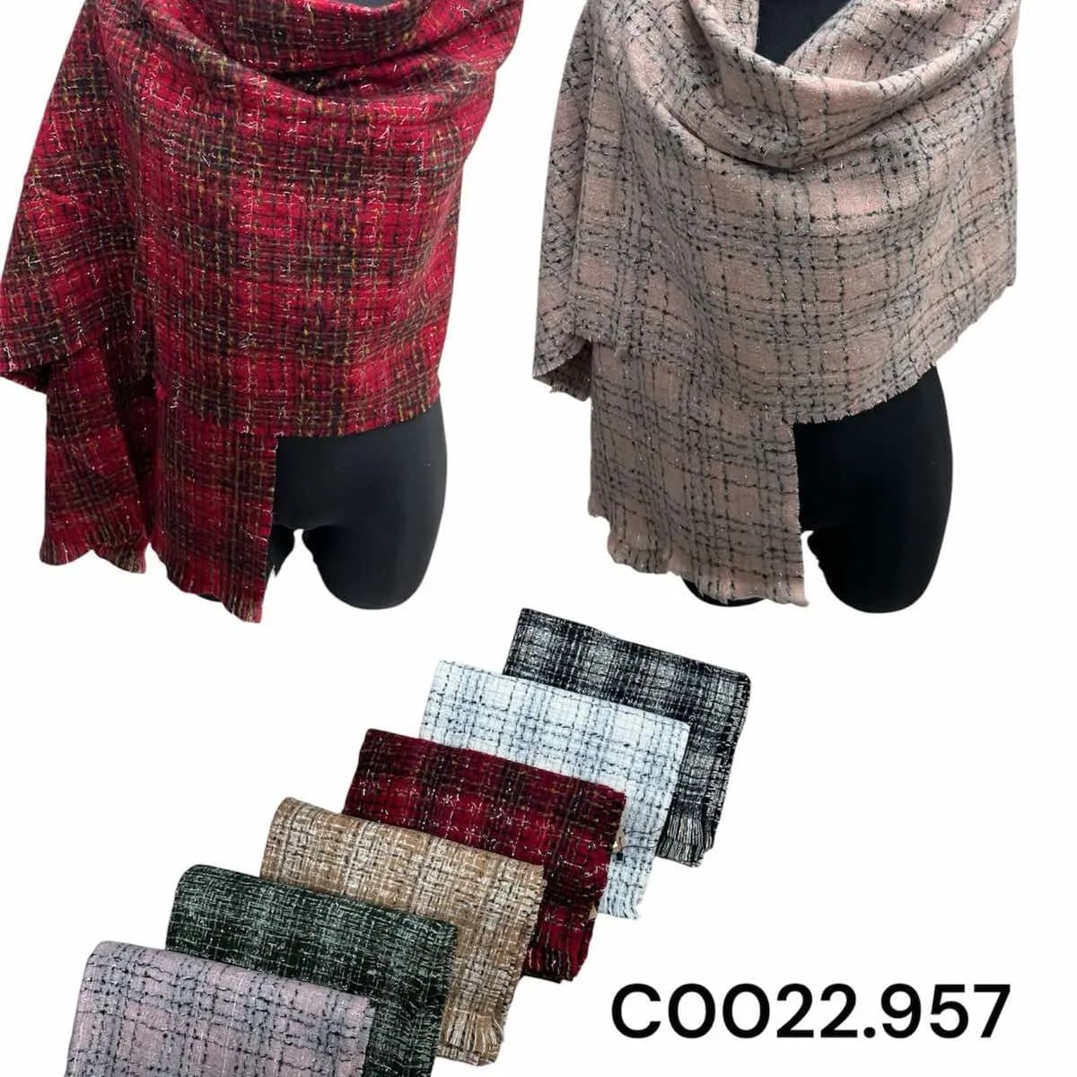 Szaliki damskie w kratę z akrylu, 12 szt/opak.