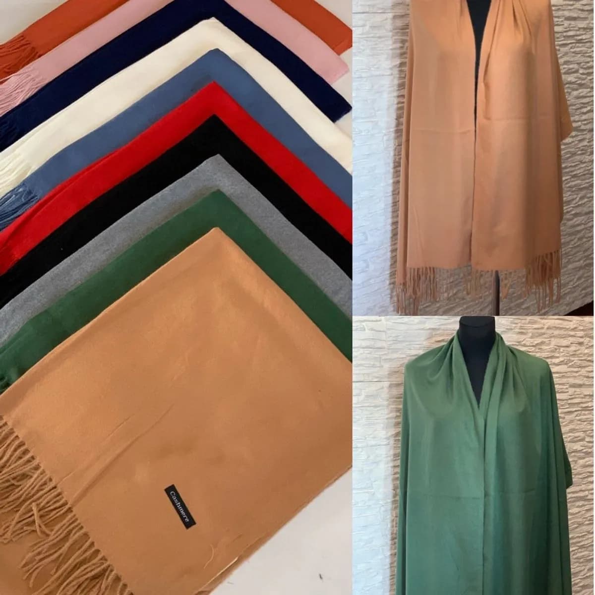 Szaliki damskie cashmere mix, różne kolory, 12 szt/opak.