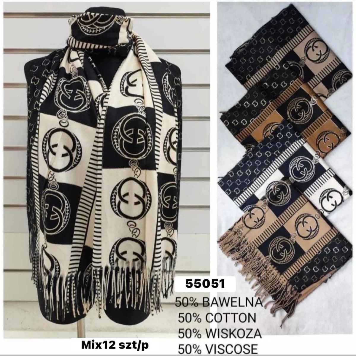 Szaliki damskie Mix 12 szt/paczka 55051