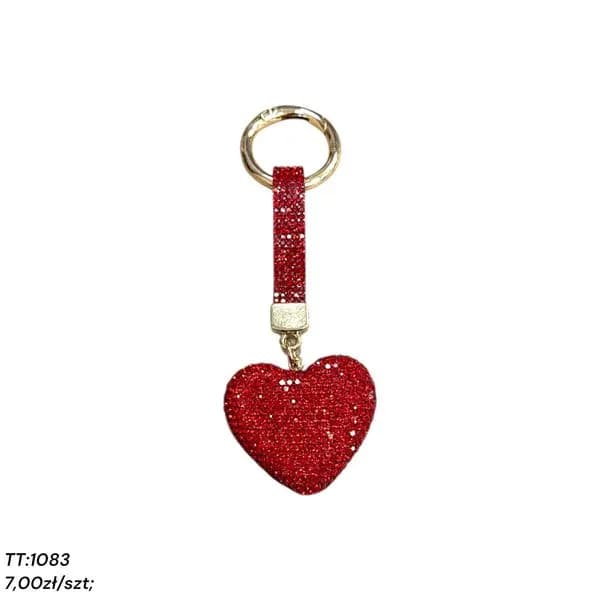 Brelok do kluczy serce czerwone z kryształkami TT-1083