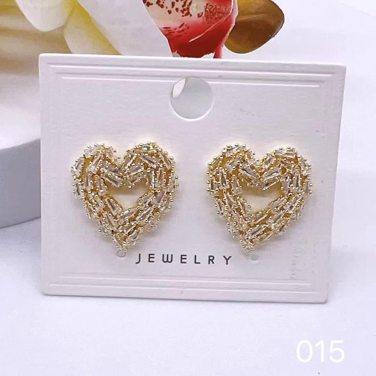 Kolczyki damskie złote serce z cyrkoniami