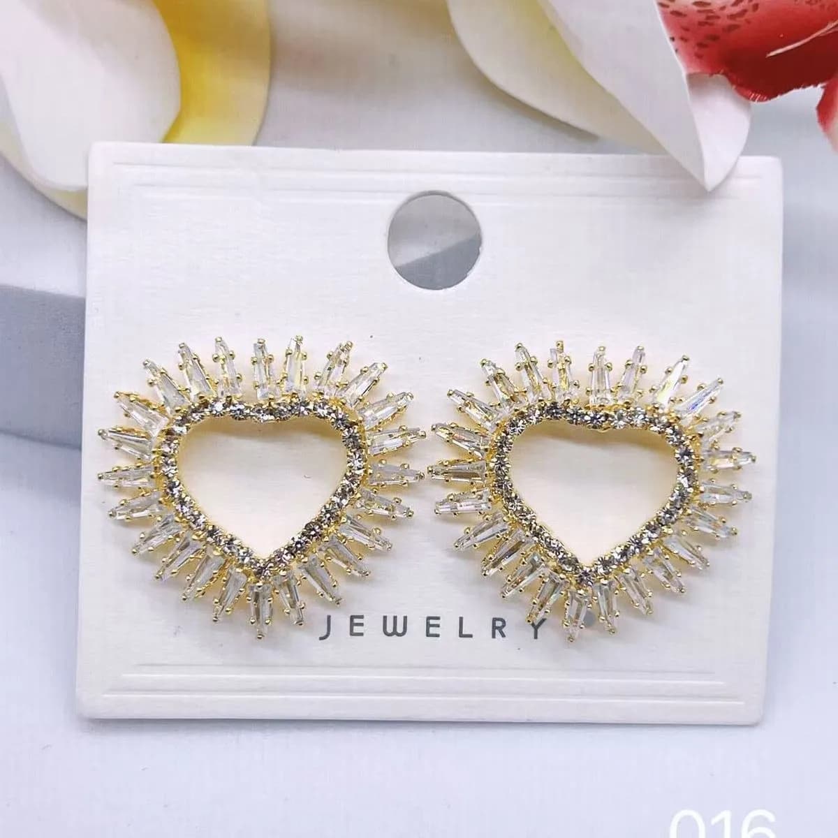 Kolczyki wiszące serce cyrkonie złote 290825-111