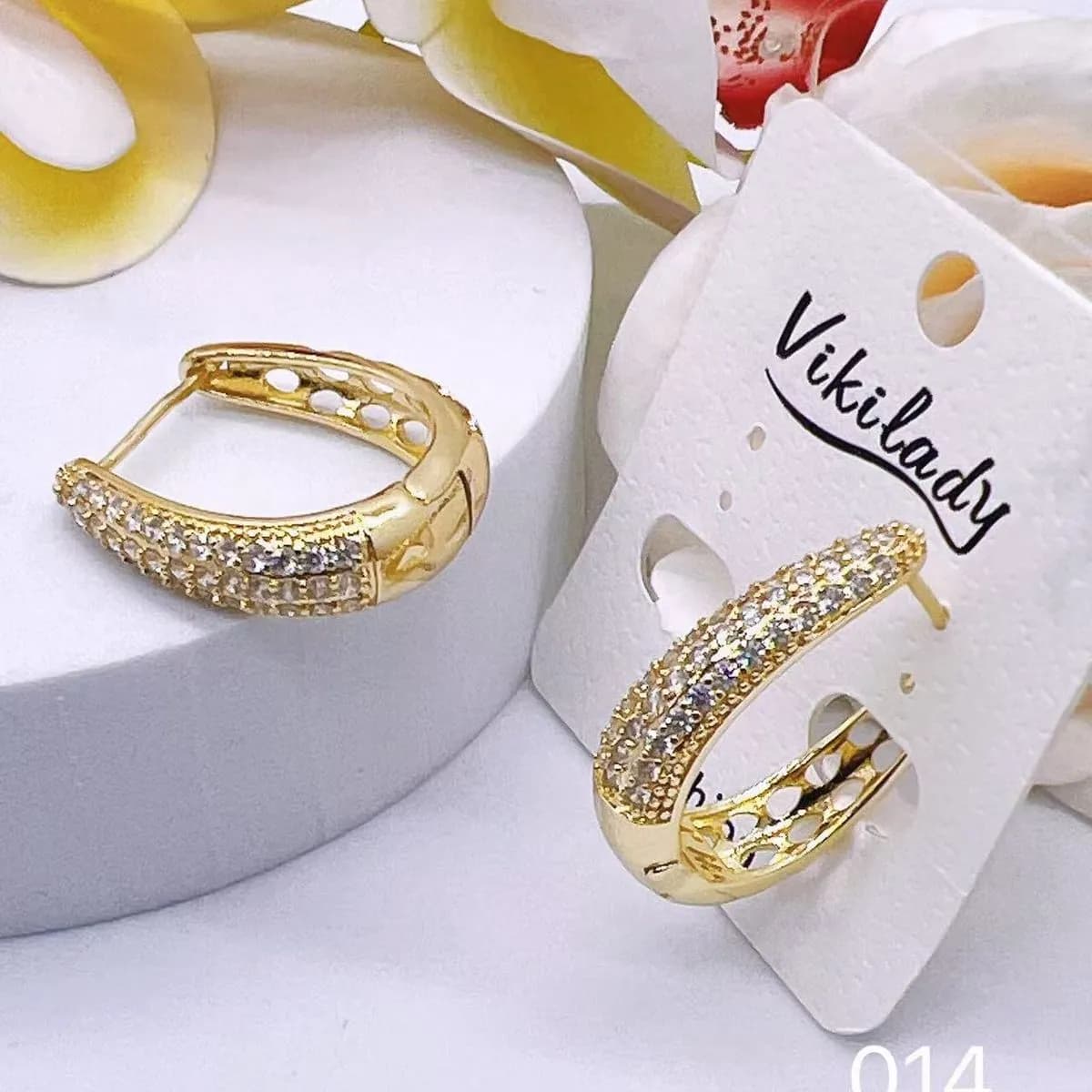 Kolczyki damskie koła Vikilady złote z cyrkoniami