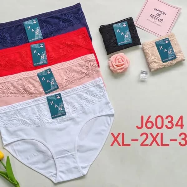 Majtki damskie bawełniane z koronką HAN J6034 XL-3XL 24szt