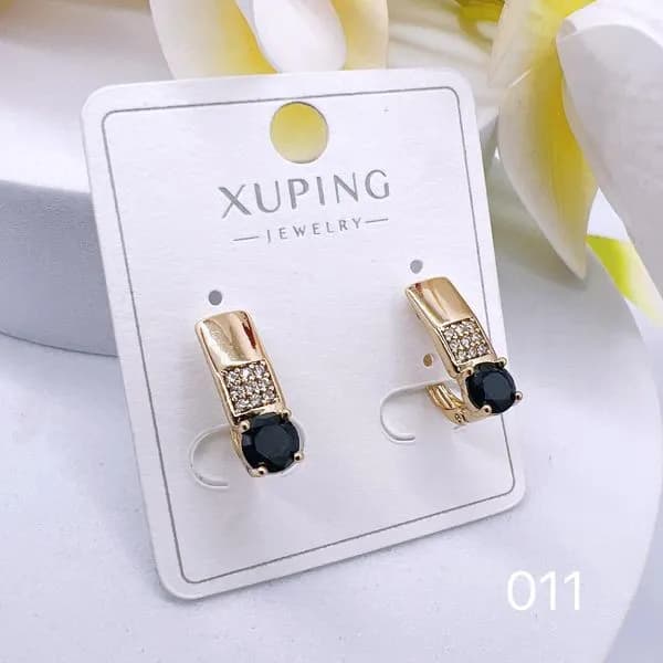 Kolczyki Damskie Xuping Złote z Czarnym Oczkiem i Cyrkoniami