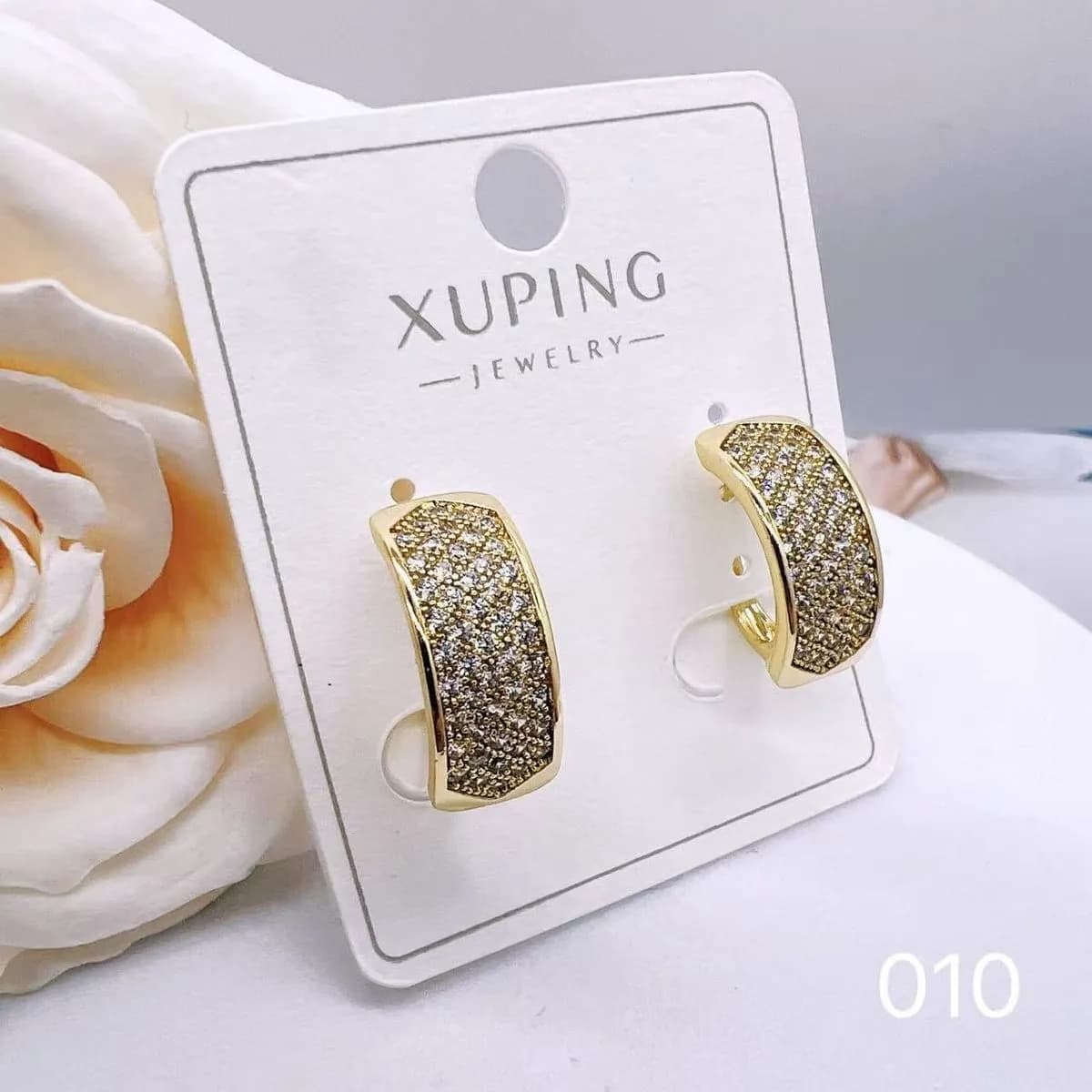 Kolczyki Damskie Xuping Złote Półkola z Cyrkoniami