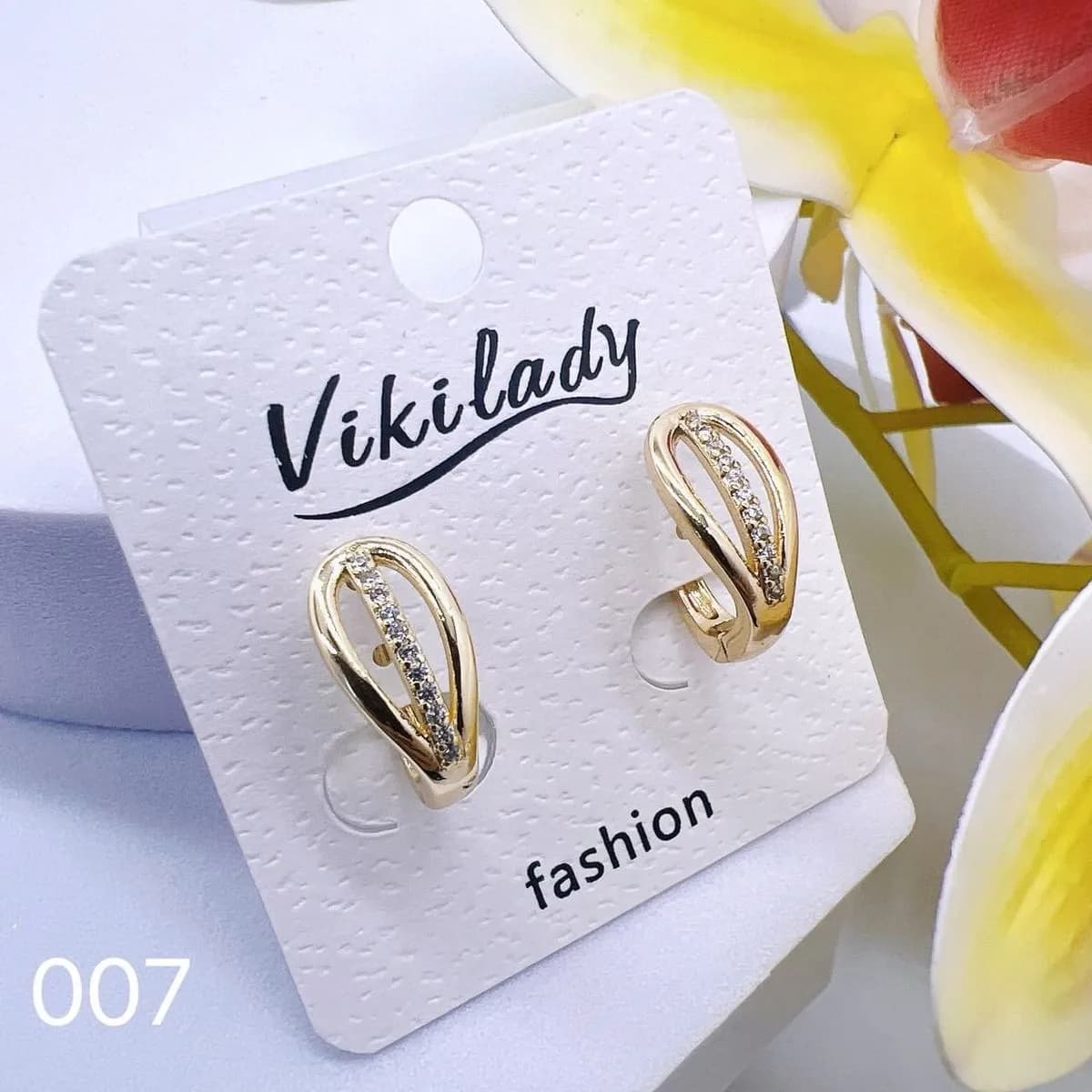 Kolczyki damskie Vikilady złote z cyrkoniami, 24 szt.