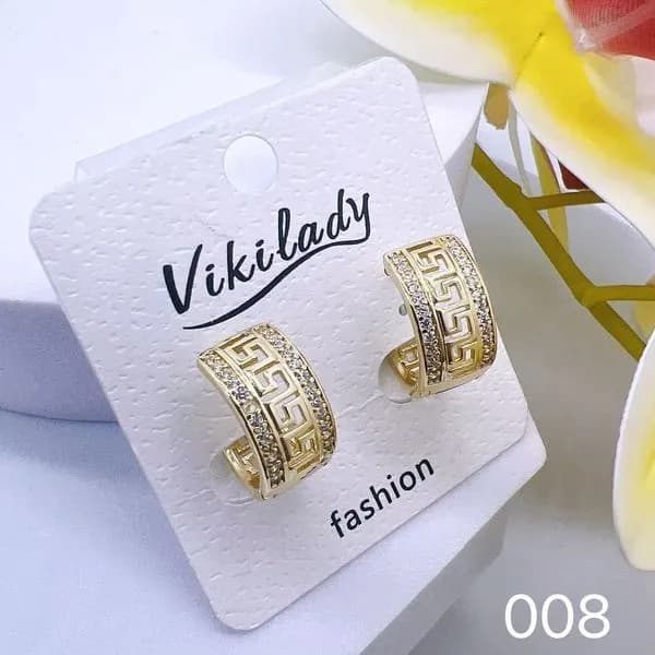 Kolczyki damskie złote grecki wzór z cyrkoniami Vikilady