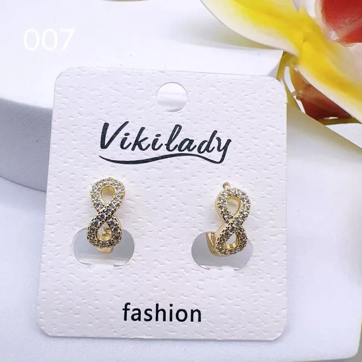 Kolczyki Damskie Vikilady Złote Nieskończoność z Cyrkoniami