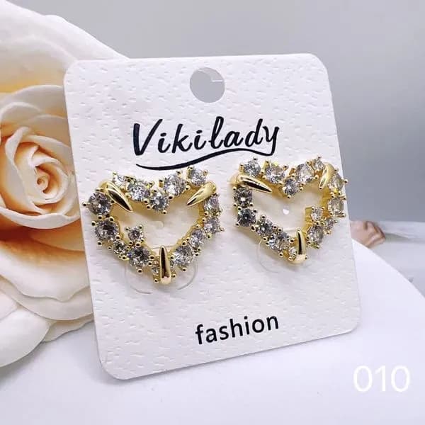 Kolczyki Damskie Serca z Cyrkoniami Złote Vikilady 24 szt.