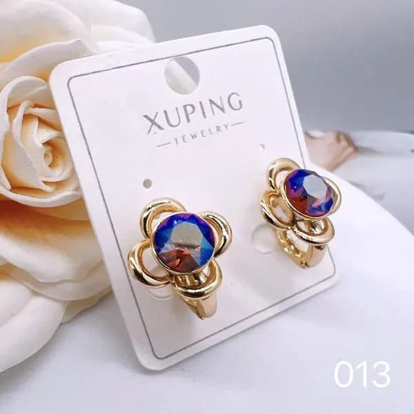 Kolczyki Damskie Xuping Złote Kwiaty z Kolorowym Oczkiem