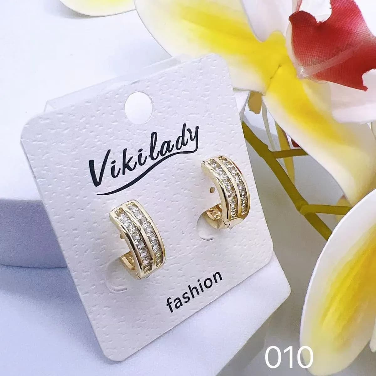 Kolczyki Damskie Vikilady Złote z Cyrkoniami - 24 szt.
