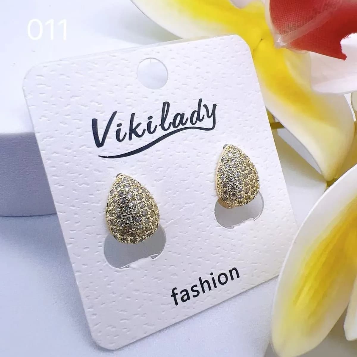 Kolczyki Damskie Vikilady Złote Krople z Cyrkoniami