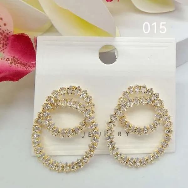 Kolczyki Damskie Złote Podwójne Koła z Cyrkoniami 24 szt.