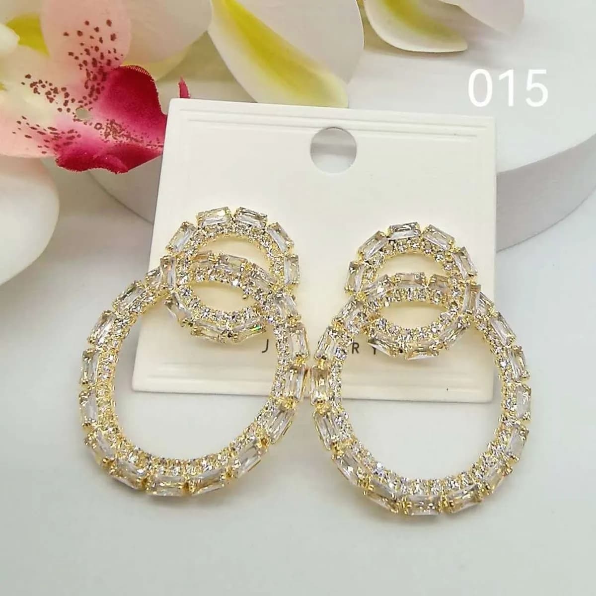 Kolczyki damskie złote podwójne koła z kryształkami 24 szt.