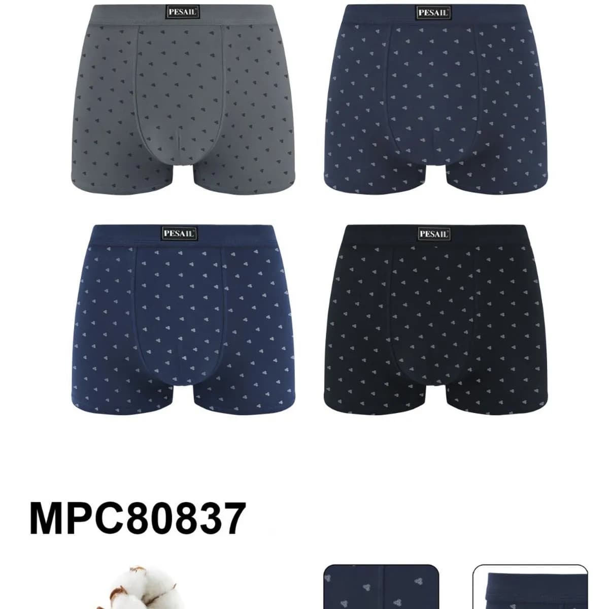 Bokserki męskie PESAİL 4 szt. XL bawełna szare granatowe