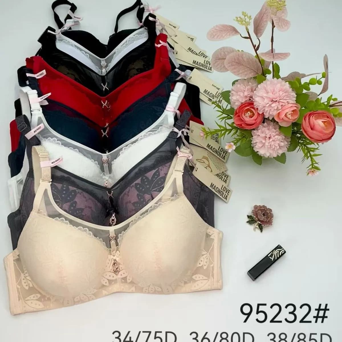 Biustonosz Damski Koronkowy 34/75-44/100 Czarny Biały Różowy