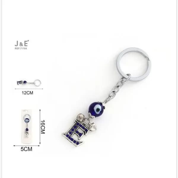 Brelok do kluczy z literą E i niebieskim okiem 16 cm