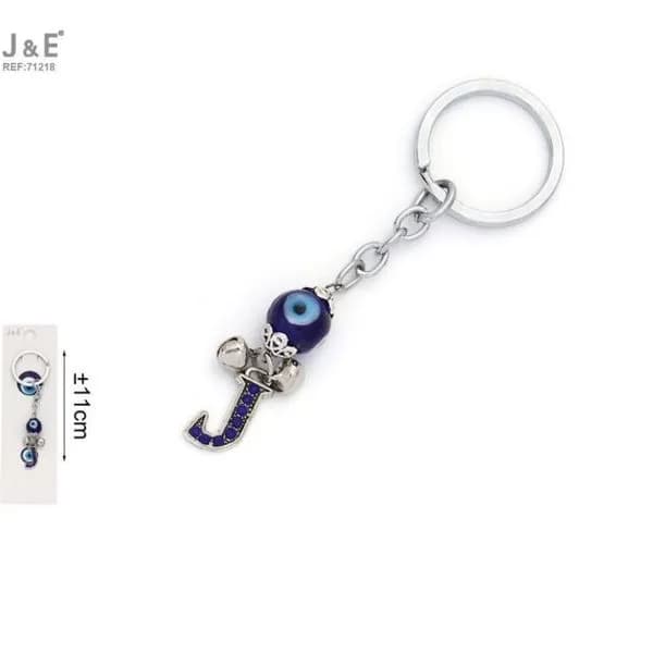 Brelok do kluczy z okiem i literą J 11 cm