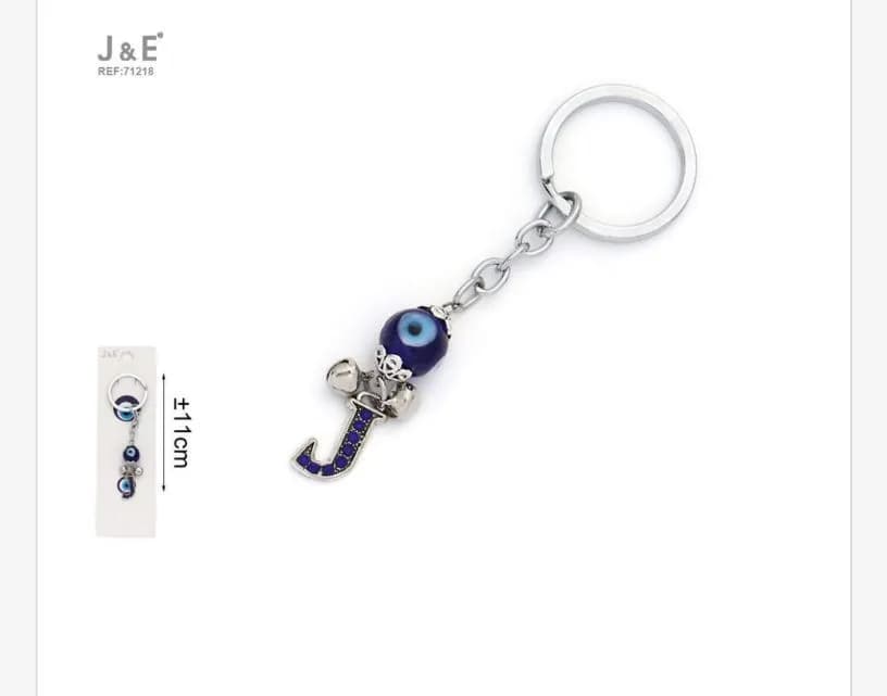 Brelok do kluczy z okiem i literą J 11 cm