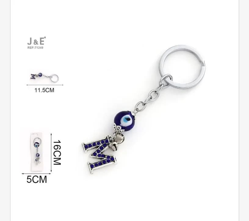 Brelok do kluczy z literą M i niebieskim okiem 16cm