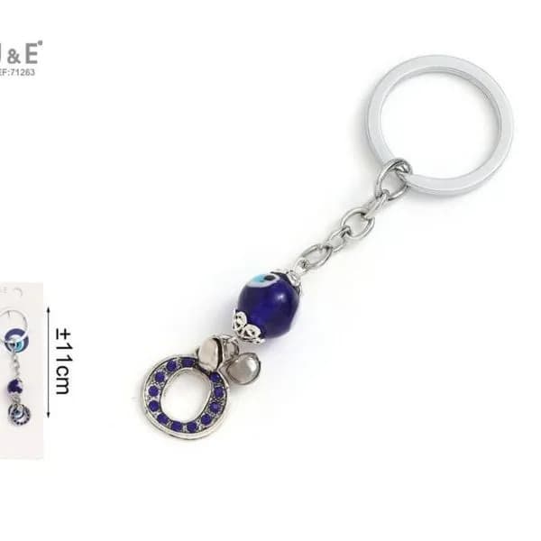 Brelok do kluczy z niebieską koralikiem 11 cm