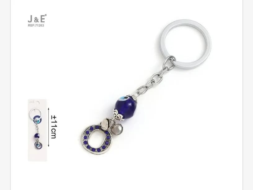 Brelok do kluczy z niebieską koralikiem 11 cm