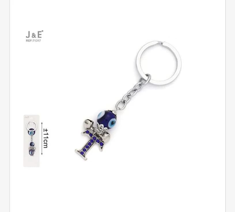 Brelok do kluczy z literą T i okiem nazarejskim 11cm