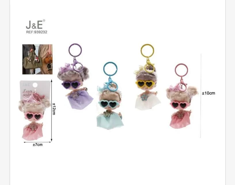 Brelok do kluczy JJ z laleczką 10 cm, 4 szt. mix kolorów