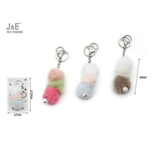 Brelok do kluczy J&E z futrzanymi pomponami 17cm