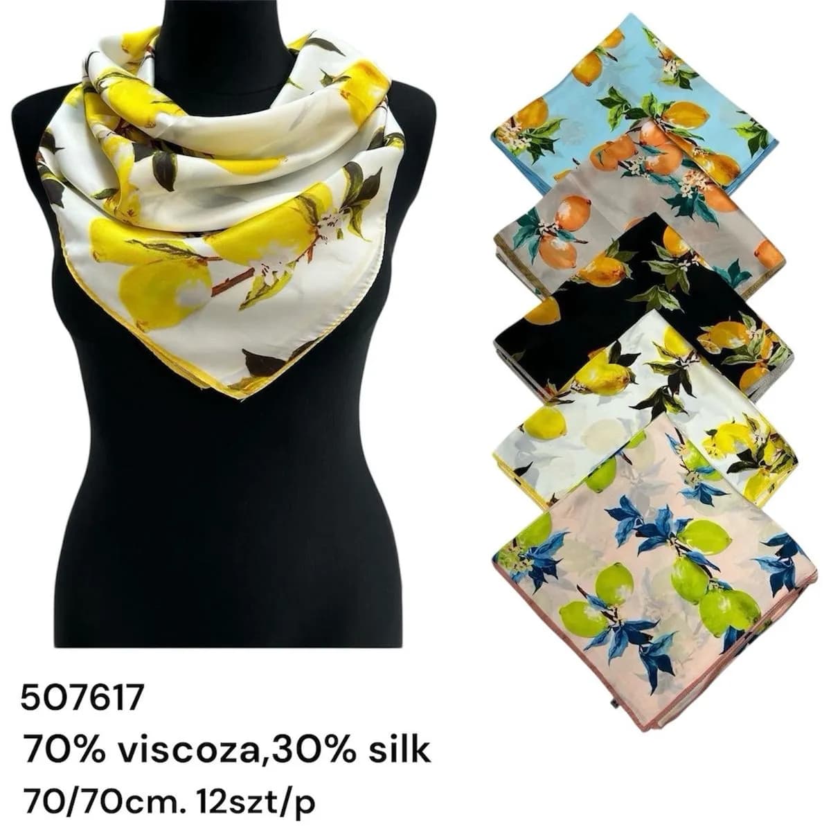 Chusta Damska Kwiatowa 70/70cm 70% wiskoza 30% jedwab