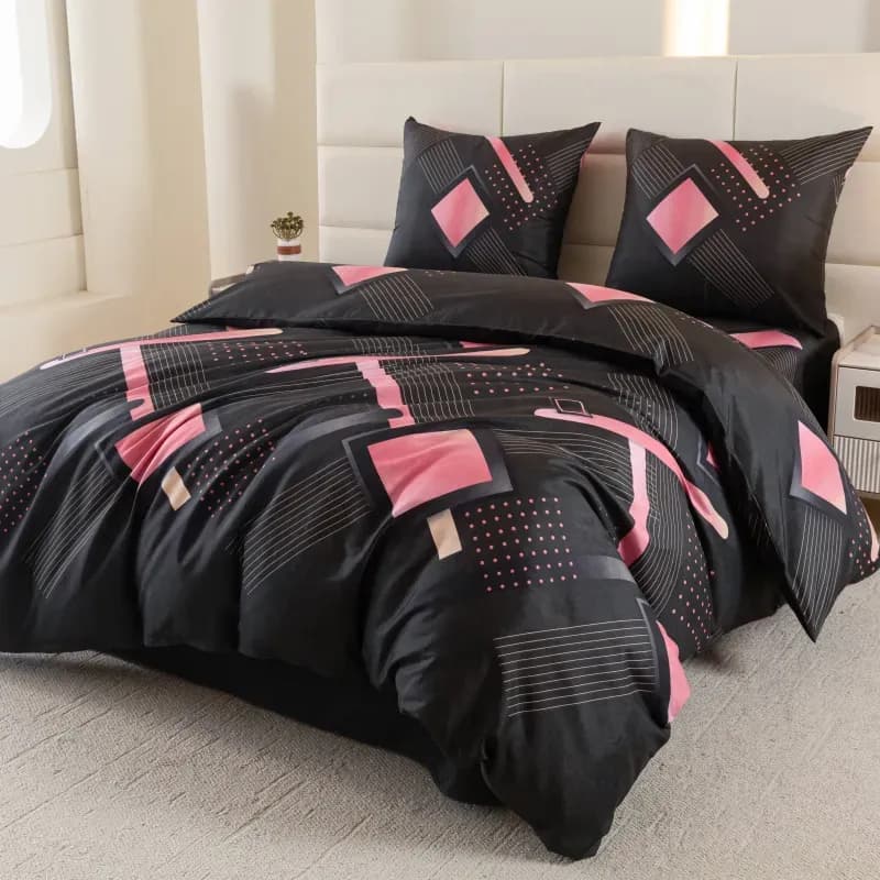 Komplet Pościeli 3D 3CZ 160/200 Czarno-Różowy