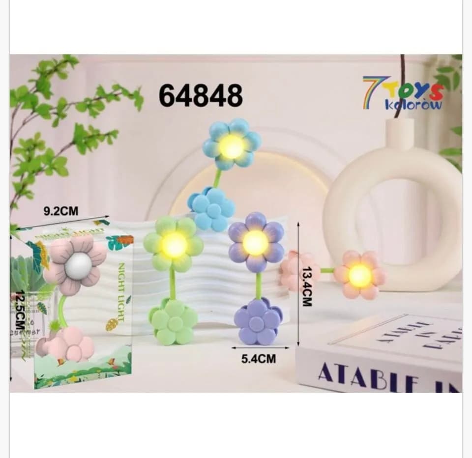 Lampka Stojąca Nocna Kwiatek 13,4cm Mix Kolorów 12szt