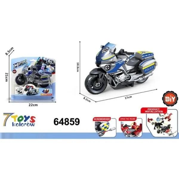 Zabawkowy Motocykl Policyjny DIY 17cm ze Śrubokrętem