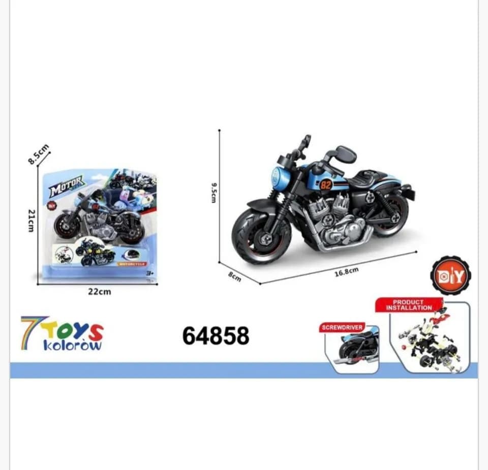 Zabawkowy Motocykl DIY do skręcania 16.8cm - zestaw 12 szt.