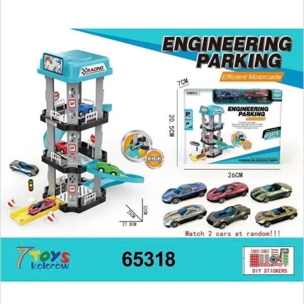Zabawka Parking Engineering 32cm 3 poziomy + 2 auta 6szt