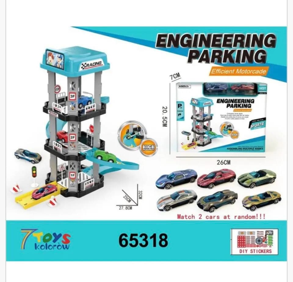 Zabawka Parking Engineering 32cm 3 poziomy + 2 auta 6szt