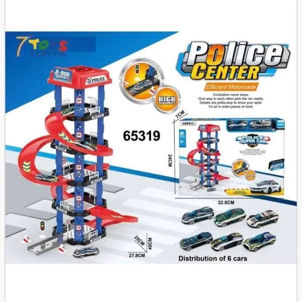 Zabawka Parking Police Center 5 poziomów + 6 autek 48cm