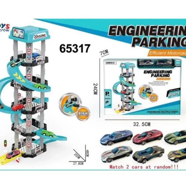 Zabawka Parking Engineering 48cm - 5 poziomów, 2 auta metalowe