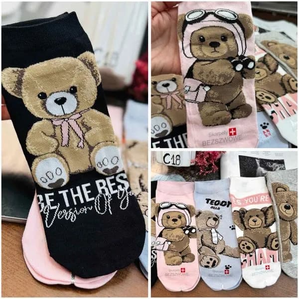 Skarpetki damskie z misiem teddy bear C48