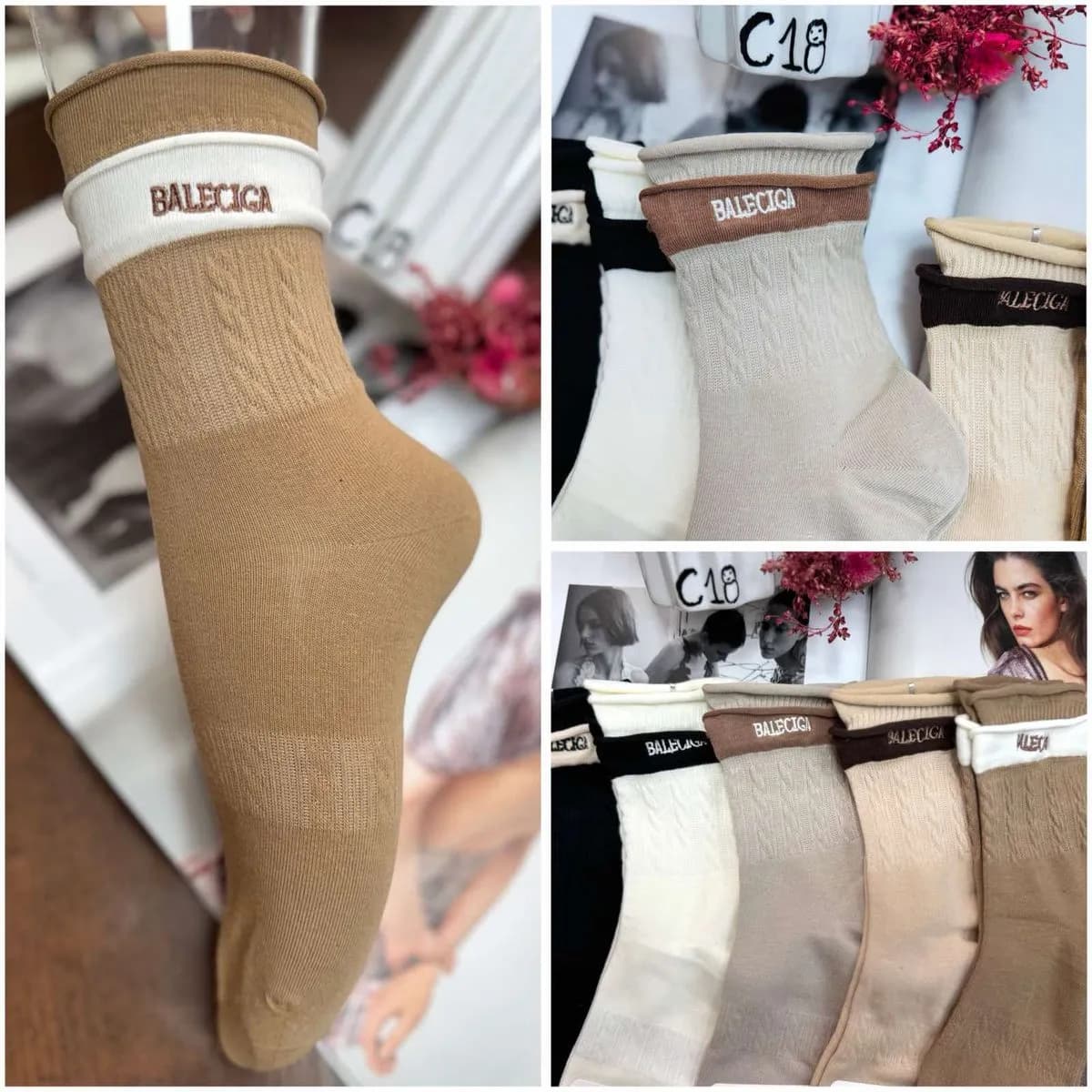 Skarpetki damskie Balenciaga beżowe, białe, czarne, szare