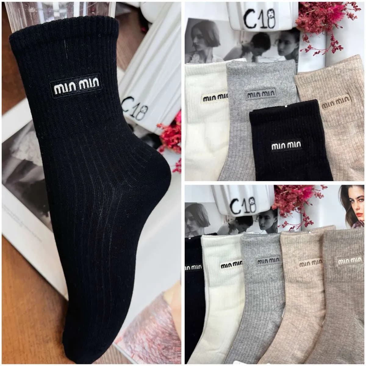 Skarpetki damskie Miu Miu czarne, białe, szare, beżowe