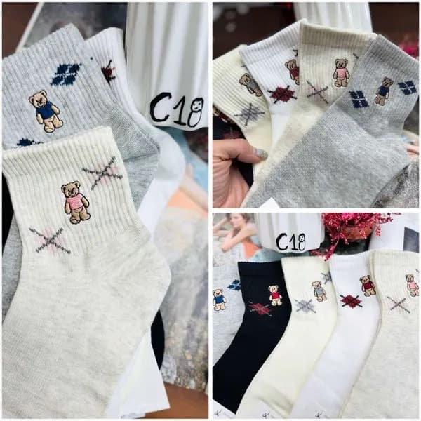 Skarpetki damskie z misiem C18, zestaw wielokolorowy