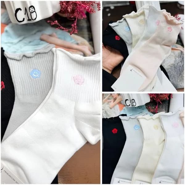 Skarpetki damskie C18 z falbanką i haftami