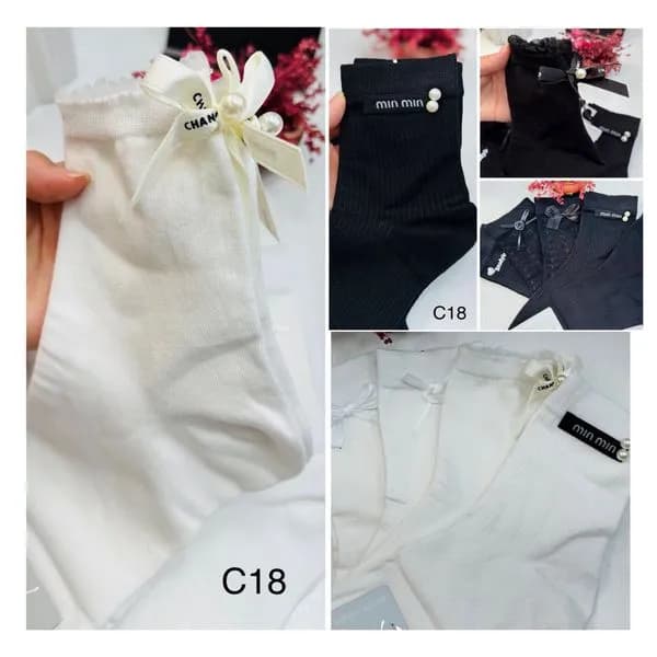 Skarpetki damskie C18 biały i czarny z ozdobami