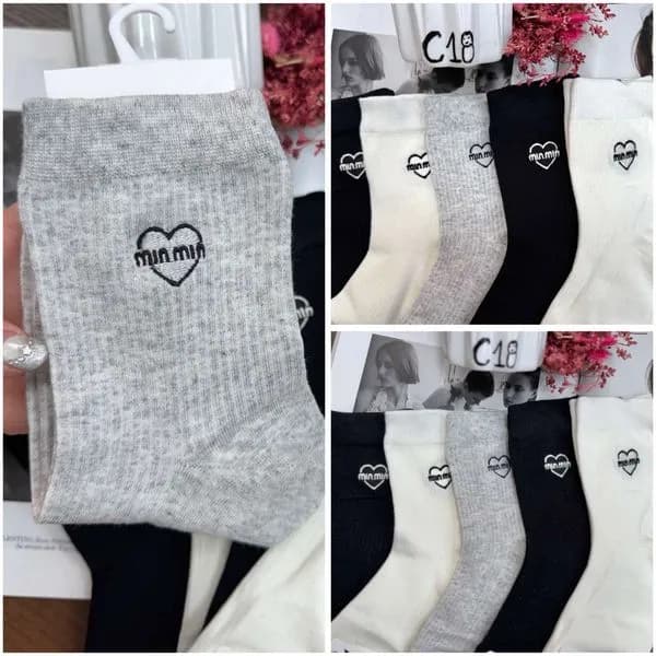 Skarpetki damskie z serduszkiem Miumiu szare/czarne/białe