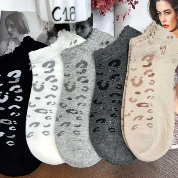 Skarpetki damskie z wzorem panterki 5 par C18