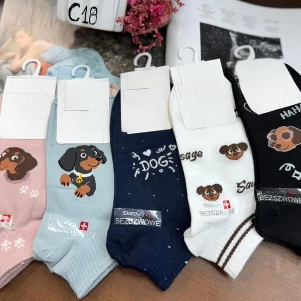 Skarpetki damskie z motywem psa, zestaw 5 par, C18
